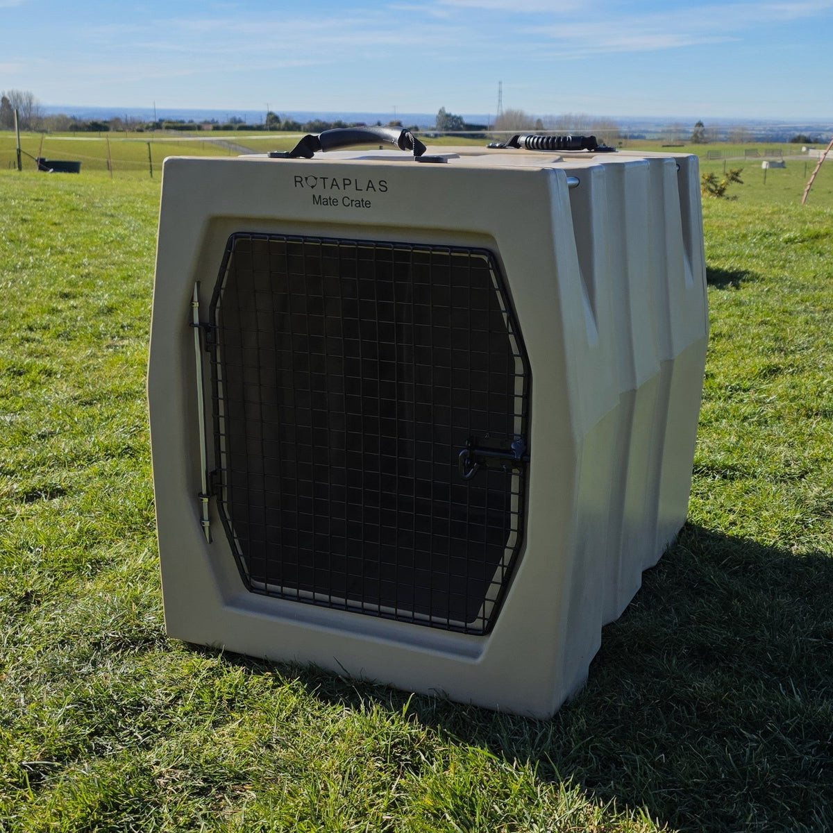 beige Large Rotaplas Mate Crate, a durable travel dog car crate or kennel